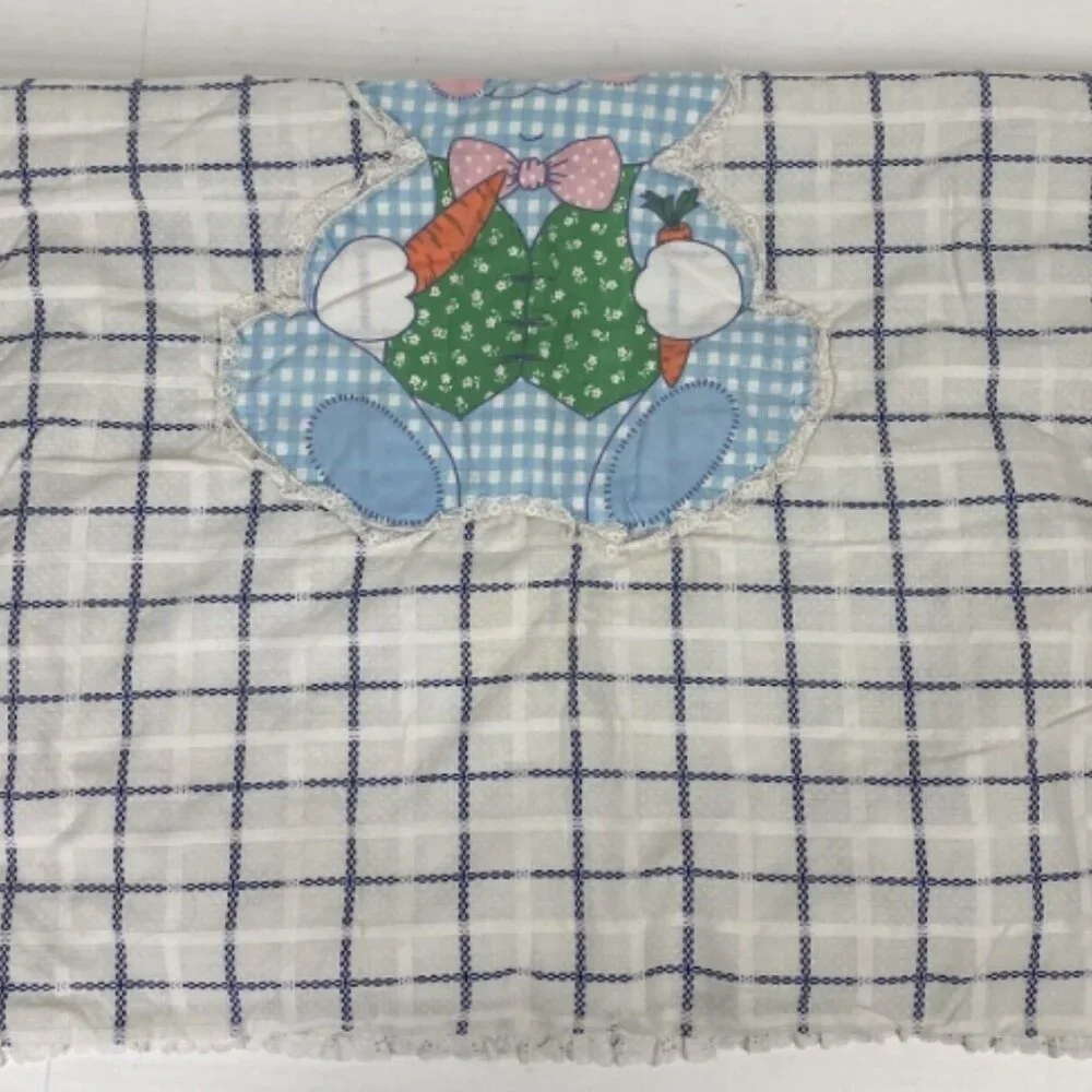 Vintage Baby Blanket Bunny Rabblit Patchwork Double Sided Front Back 44x28 Plaid